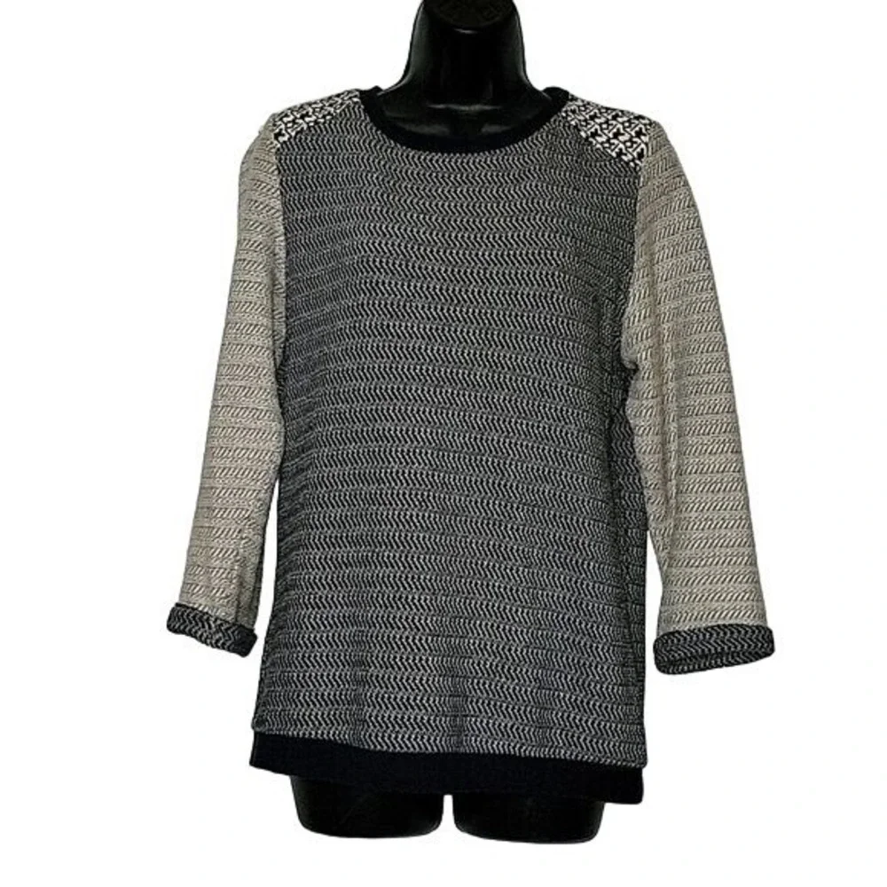 Twenty Three‎ Mixed Knit Chevron Graphic Sweater Black White Grey Size L
